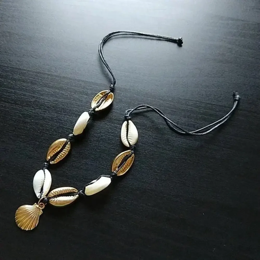 6 Seashell Anklet Bracelets OSFA black cord tie closure half shells silver gold - Picture 8 of 8